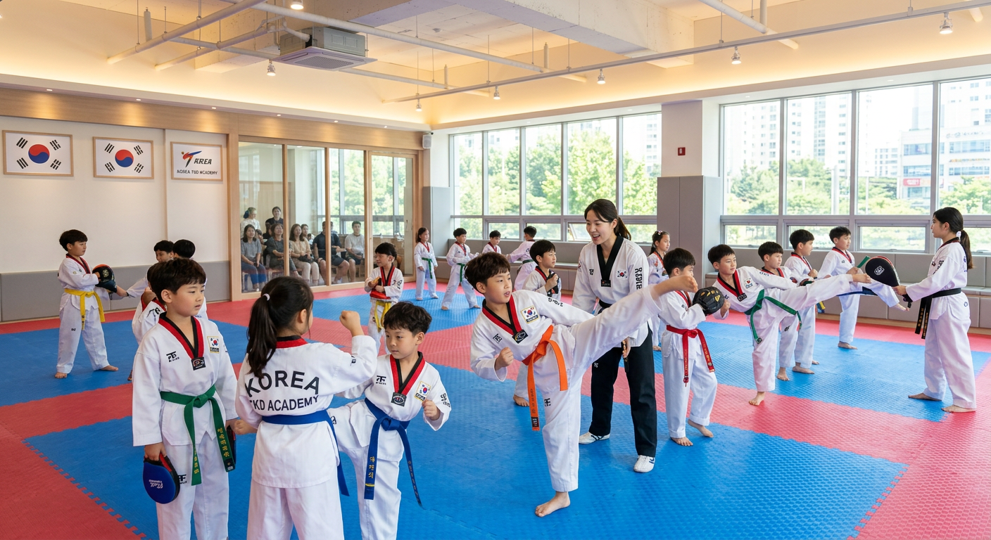 Niños practicando Taekwondo en Konecta Academy